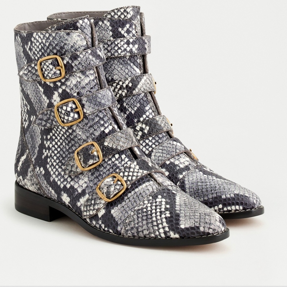 J.Crew Multi-buckle boots snake-embossed leather